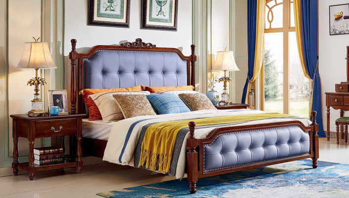 Bett Luxus Schlafzimmer Doppelbett Holz Polster Bettrahmen Chesterfield