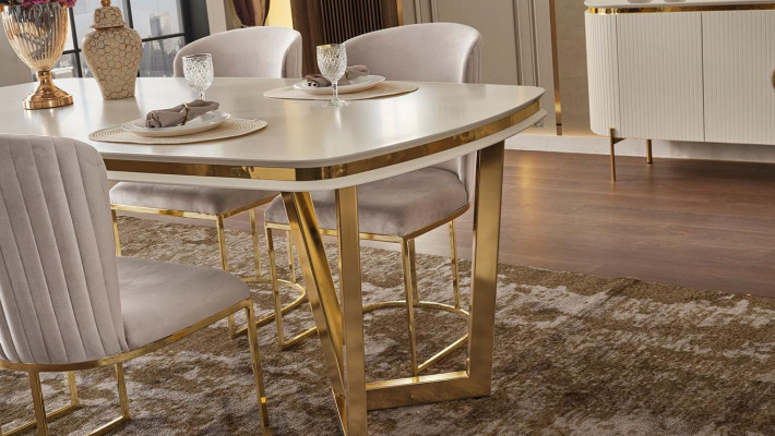 Esszimmer Set Besteht aus Design Esstisch 4x Stühle und Anrichte 7tlg.