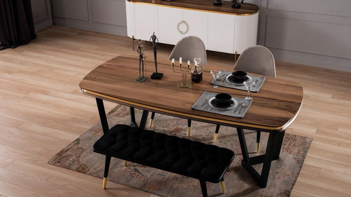 Esszimmer Set Besteht aus Esstisch+4x Stühle und Bank Braun Farbe 6tlg.