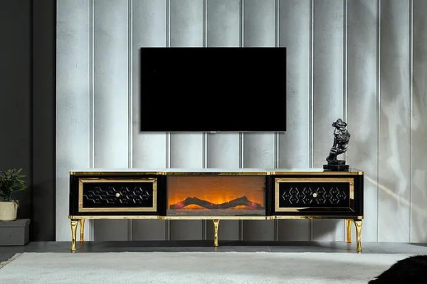  TV-Sideboard Kommode schwarz Kaminimitat Stilvolle Wohnzimmermöbel