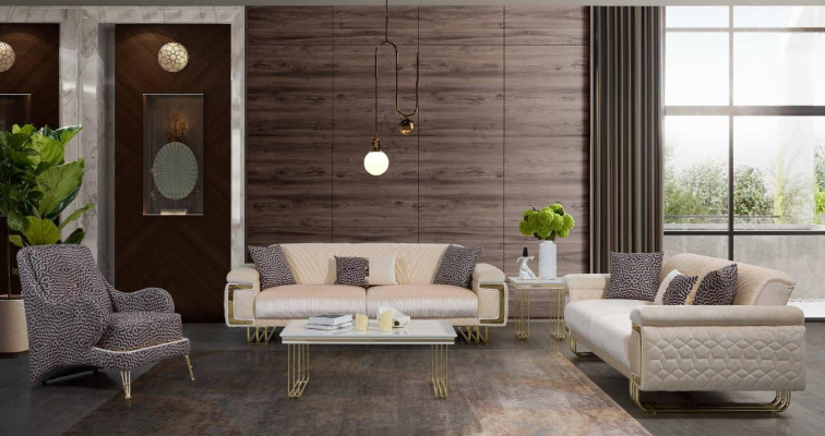 Designer Wohnzimmer Garnitur Luxus Dreisitzer Couchtisch Beistelltisch
