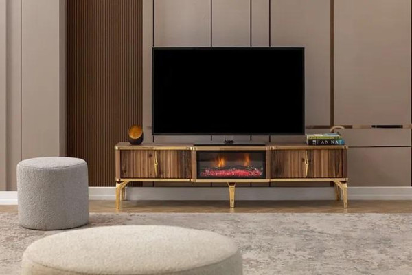  Luxuriöser Kaminsims TV-Tisch Wohnzimmer Lowboard Holz braun Sideboard