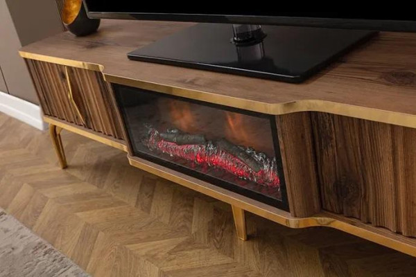  Luxuriöser Kaminsims TV-Tisch Wohnzimmer Lowboard Holz braun Sideboard