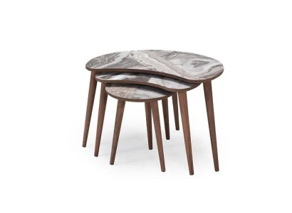  Nierenförmige Couchtische 3 x Set Beistelltische Wohnzimmer Beige Neu