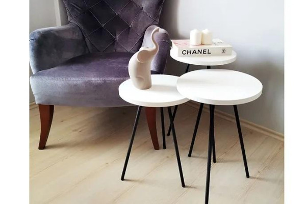  Wohnzimmer Couchtisch Beistelltisch Set 3x Modern Weiß MDF Metallbeine