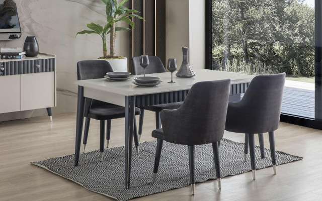  Moderne Essgruppe Rechteckiger Esstisch 6x Stühle Sideboard 2x Spiegel