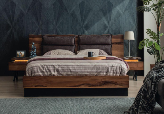  Schlafzimmer Holzgarnitur Robustes Bett 2x Nachttische 3tlg. Luxus Set