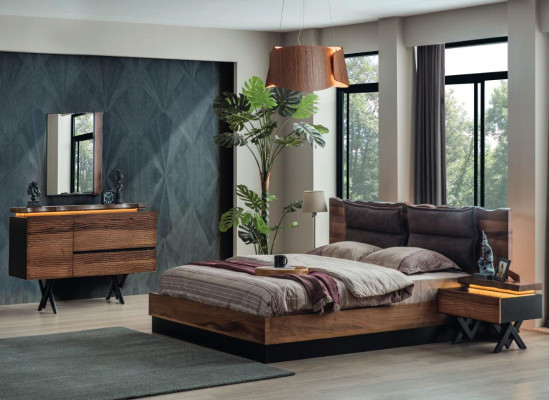  Schlafzimmer Holzgarnitur Robustes Bett 2x Nachttische 3tlg. Luxus Set