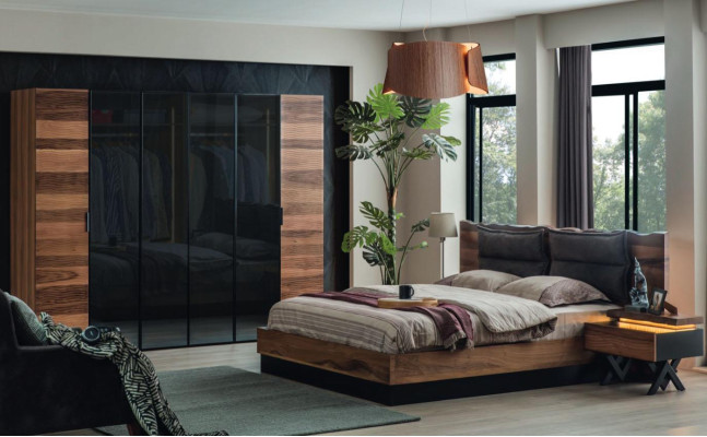  Schlafzimmer Holzgarnitur Robustes Bett 2x Nachttische 3tlg. Luxus Set