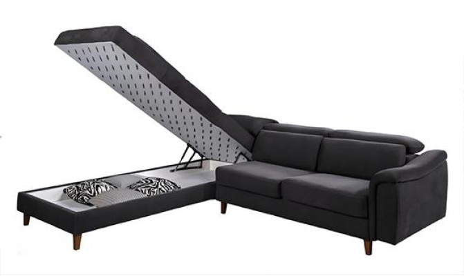  Schwarzes Polster Ecksofa L-Form Couch Wohnzimmer Wohnlandschaft Neu