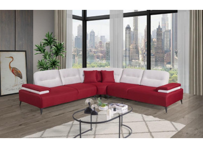  Rotes Stilvolles Ecksofa L-Form Couch Designer Wohnzimmer Holz Garnitur