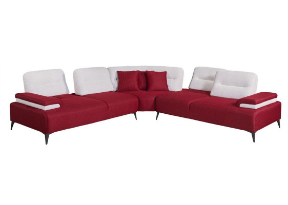  Rotes Stilvolles Ecksofa L-Form Couch Designer Wohnzimmer Holz Garnitur