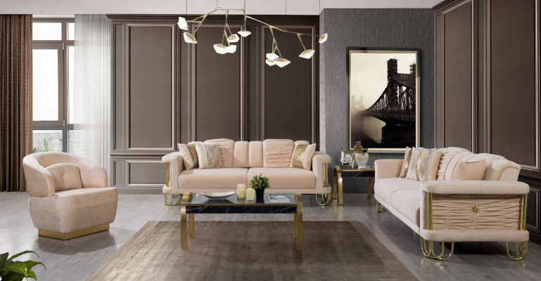 Wohnzimmer Beige Sofagarnitur Dreisitzer Couch Designer Sessel Gruppe