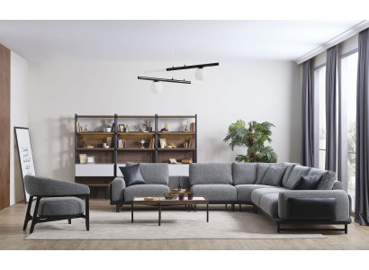 Graues Polster Ecksofa Designer Textil Sessel Wohnzimmer Luxus Garnitur