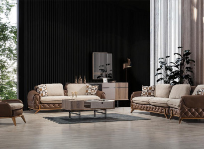 Designer Sofagarnitur 4+3 Sitzer Luxus Leder Sessel Couchtisch 4tlg Set