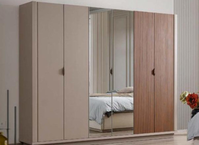 Beiger Kleiderschrank Schlafzimmer Schränke Glastüren 6-türiger Schrank