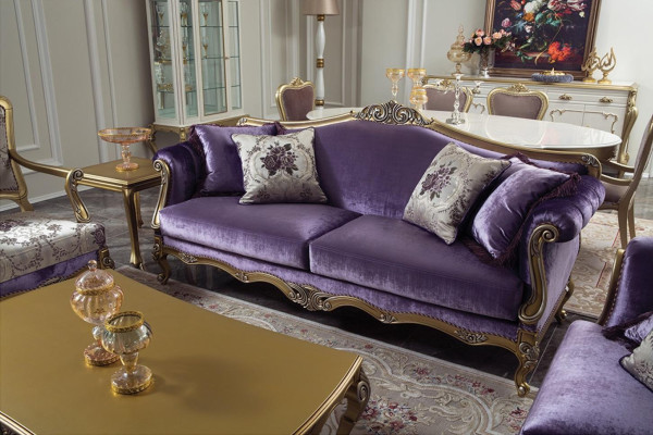 Dreisitzer Sofa 3 Sitzer Couches Luxus Couch Samt Barock Rokoko Violett