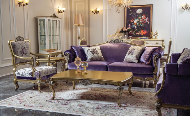 Dreisitzer Sofa 3 Sitzer Couches Luxus Couch Samt Barock Rokoko Violett