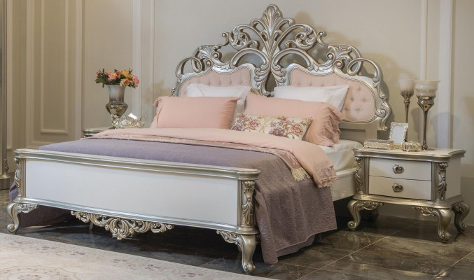 Bett Möbel Silber Rosa Schlafzimmer Möbel Design Betten Luxus Barock Holz