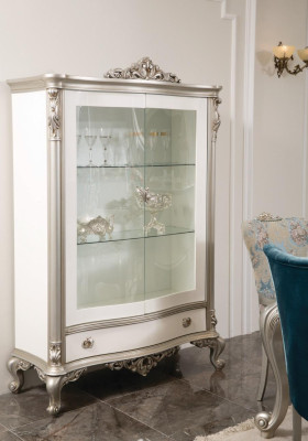 Esszimmer Set Garnitur Vitrine Tisch 6x Stuhl Kommode Spiegel Art déco 10tlg