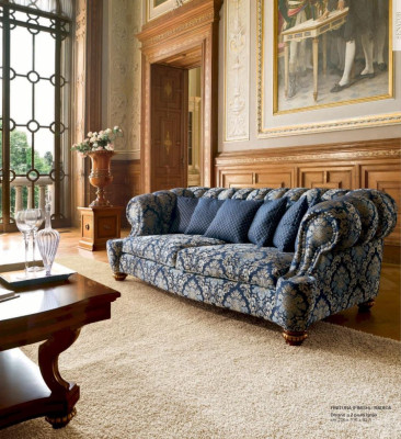 Zweisitzer Sofa 2 Sitzer Sofas Stoff Luxus Holz Wohnzimmer Möbel Blau