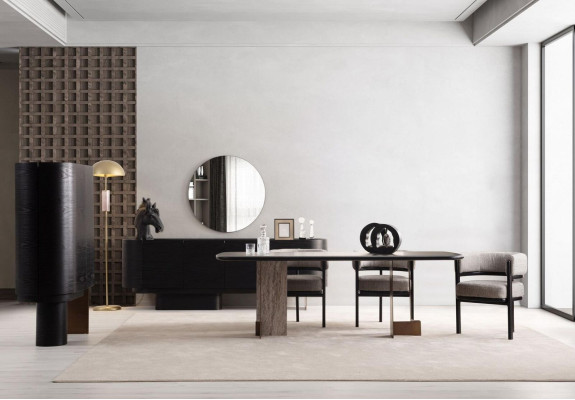 Designer Esszimmer Garnitur Esstisch 6x Stühle Anrichte Spiegel 9tlg