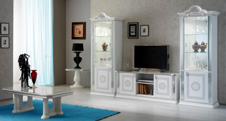 Wohnzimmerset Wohnwand Vitrine Kommode Tisch RTV Vitrinen Komplett 3tlg Set Neu