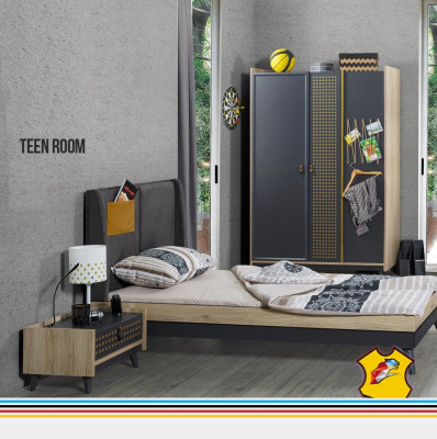 Designer Kinderzimmer Schlafzimmer Nachttisch Bett Kleiderschrank 3tlg