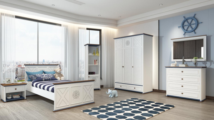 Jugendzimmer Komplett Einzelbett Kleiderschrank Kommode mit Spiegel Design 6tlg