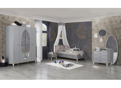 Kinderzimmer Design Set Bett Nachttisch Kommode Kleiderschrank 4 tlg.