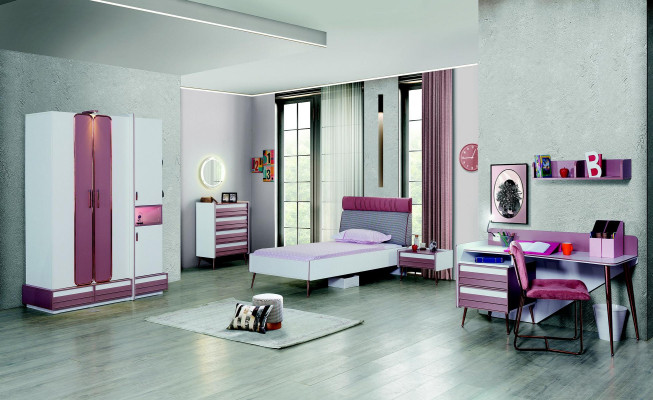 Kinderzimmer Komplett Bett Kleiderschrank Kommode Spiegel Wandregal 7tlg