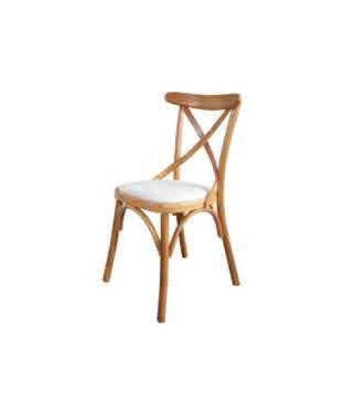 Ein Holzstuhl mit einem weichen Sitz und einem runden Rücken für Ihr Esszimmer