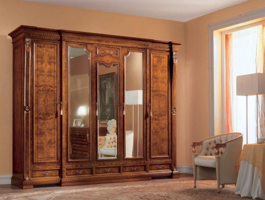 Kleiderschrank Schränke Braun Schlafzimmer Holz  Schrank XXL Spiegel
