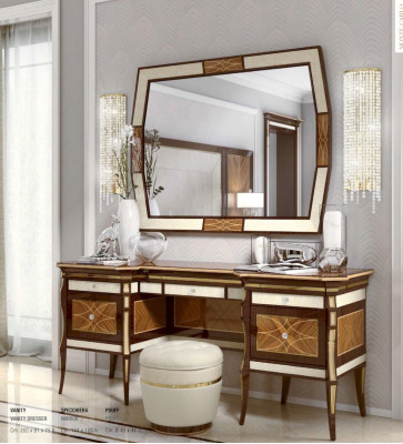 Gruppe Schminktisch Spiegel Hocker Luxus Holz 3tlg Braun Schlafzimmer