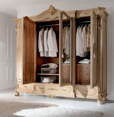 Kleiderschrank Schränke Kleider Beige Schlafzimmer Holz Möbel Schrank