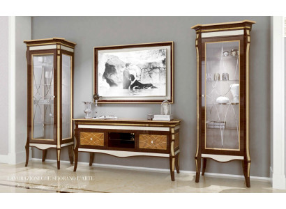 Garnitur Wohnzimmer TV Ständer Braun RTV Lowboard Vitrine Set 3tlg