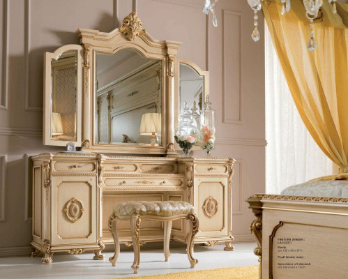 Schminktisch Konsoletische mit Spiegel Konsole Holz Luxus Beige Barock