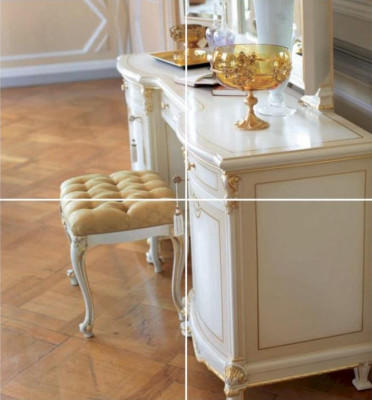 Schminktisch Spiegel Frisiertisch Konsolentisch Beige Luxus Holz Set