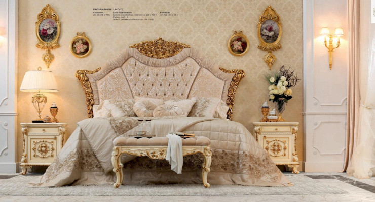 Garnitur Schlafzimmer Bett Nachttisch Hocker Luxus Doppelbett Beige
