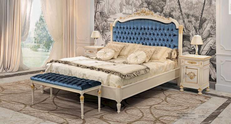 Chesterfield Bett Doppelbett Luxus Stoff Schlafzimmer Blau Betten 