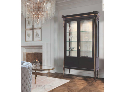 Vitrine Schränke Vitrinen Luxus Schrank Wohnzimmer Holz Schwarz Glas