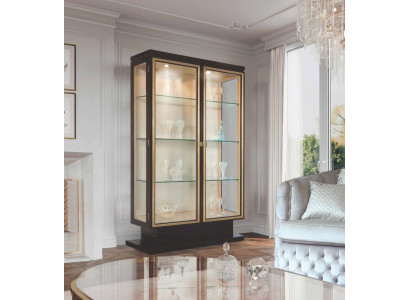 Vitrine Schränke Vitrinen Luxus Schrank Wohnzimmer Holz Glas Schwarz
