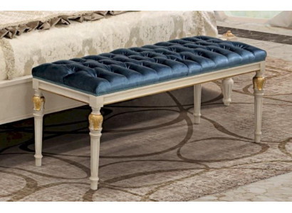 Hocker Chesterfield Sitzer Sitz Polster Bank Polster Stoff Holz Blau