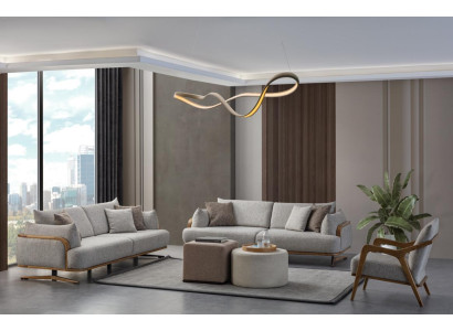 Möbel  Wohnzimmer Helles Farbe Set 2x 3-Sitzer Sofas und Sessel 3tlg.