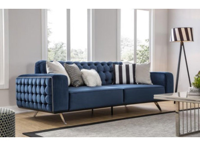 Klassische Chesterfield Dreisitzer Möbel Sofa Luxus Couchen Blau 3 Sitz Sofas