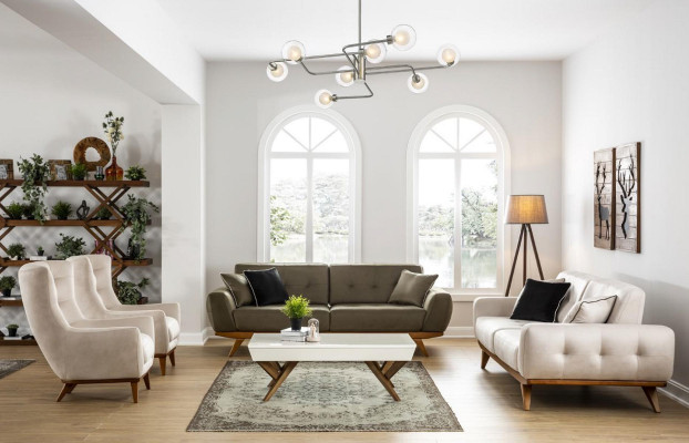 Klassische Sofa 2 Sitz Design Wohnzimmer Polster Holz Leder Moderne Luxus Beige
