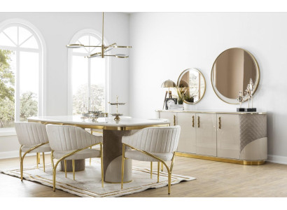 Esszimmer Set 10tlg. Garnitur Luxus Tisch 6x Stuhl Anrichte Spiegel Möbel Holz