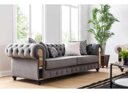 Luxus Wohnzimmer Sofa 3 Sitz Dreisitzer Grau Chesterfield Klassische Couchen