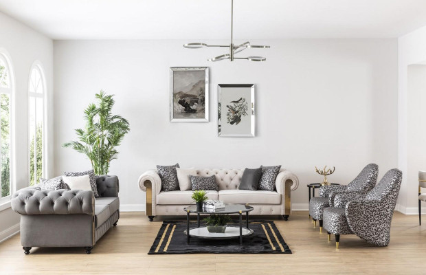 Luxus Wohnzimmer Sofa 3 Sitz Dreisitzer Grau Chesterfield Klassische Couchen