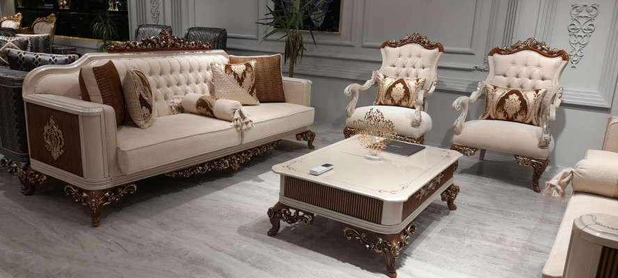 Dreisitzer Chesterfield Barock Couch Möbel Sofa Couchen Stoff Gold